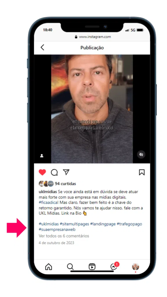 exemplo de uso de hashtag no post do instagram